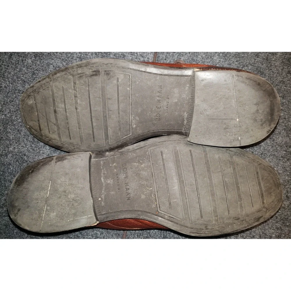 Mens Cole Haan Dress Casual Shoes Brown Pebble Leather 9.5 Broken In